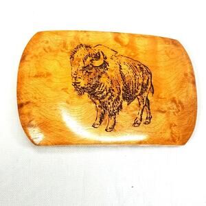 Wooden hand burned Bison belt buckle